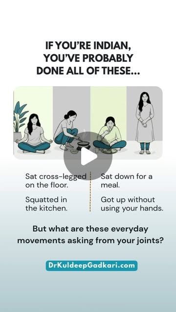 Video cover: If you're Indian, you've probably sat cross-legged on the floor, sat down for a meal, squatted in the kitchen and got up without using your hands. What are these movements asking from your joints?